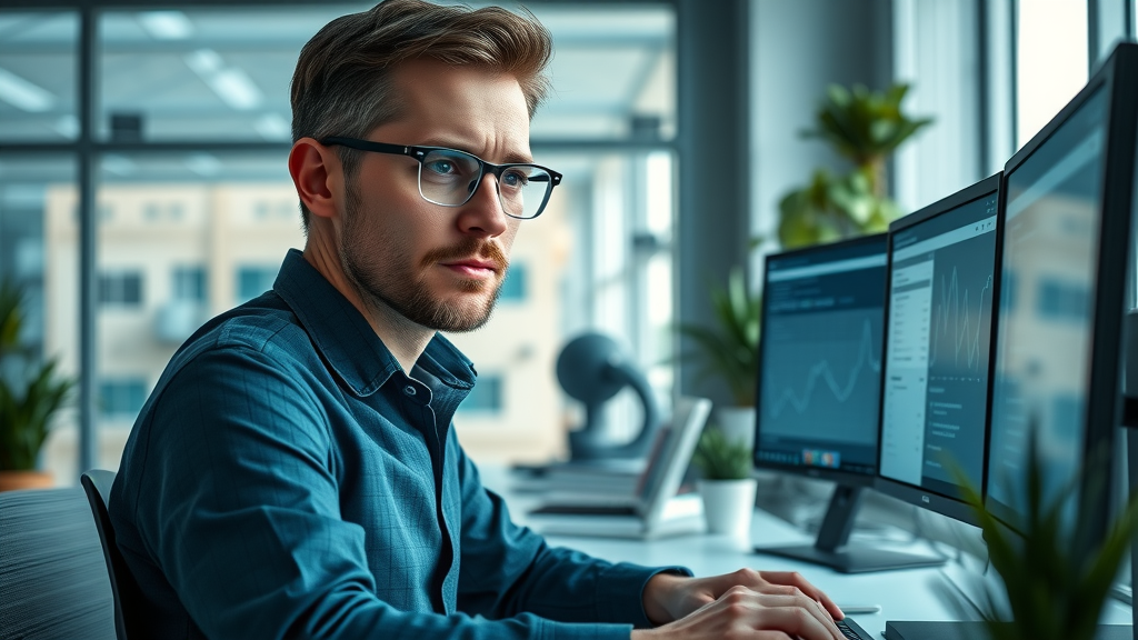 seo how? digital marketer using SEO tools on dual monitors for keyword research