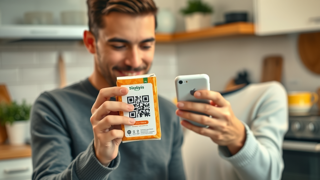 Customer scanning product packaging for QR code marketing for small business