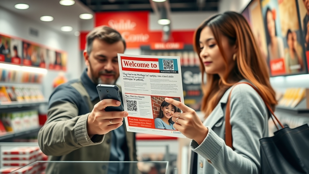 QR code flyer on retail counter for business promotion using QR codes