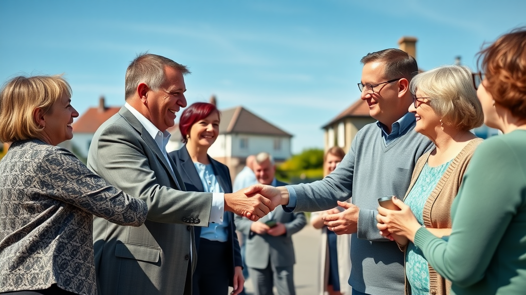 Monmouthshire County Council and community leaders shaking hands with residents, monmouthshiremrdia supports uskmedia.org collaboration