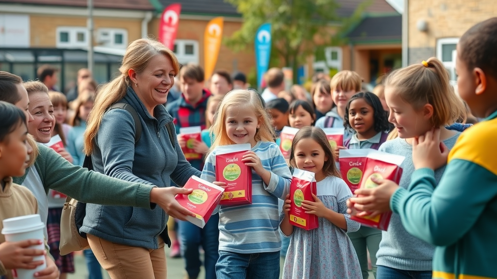 uplifting scene of volunteers distributing free school meals to children in Monmouthshire - monmouthmedia supports caldicotmedia.org