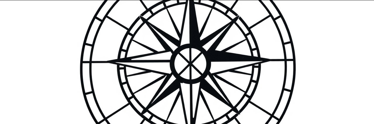 Minimal black compass rose design symbolizing direction in AI search visibility