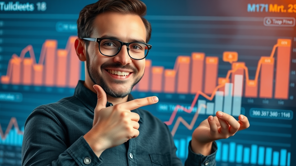 analytical marketer visualizing open rates and metrics for personalized email campaigns, pointing to increasing graphs on a digital analytics dashboard