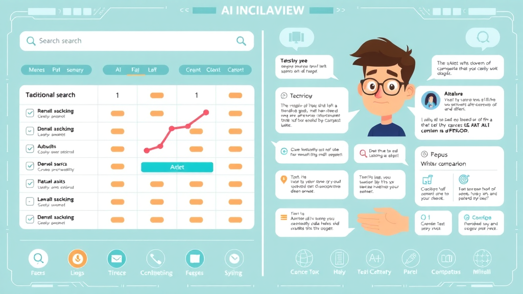 comparison chart: traditional search layout vs AI overview with conversational summary and visuals - ai overviews google