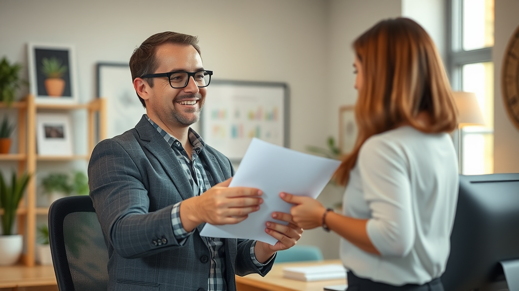 relieved small business owner delegating administrative tasks, business support