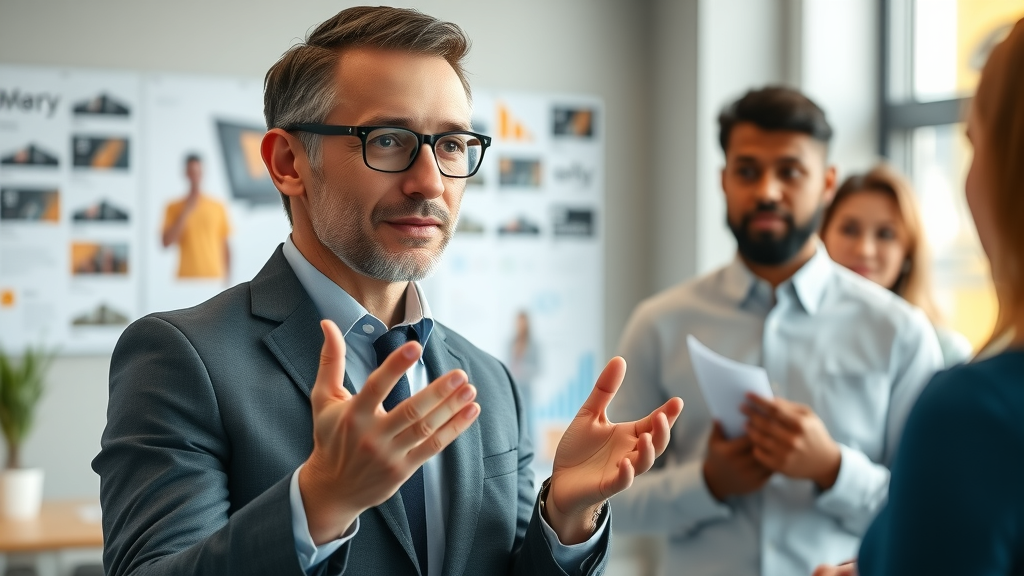 inspiring business leader poised and approachable in a collaborative digital marketing team discussion - keir anderson digital marketing expert in a stylish modern office
