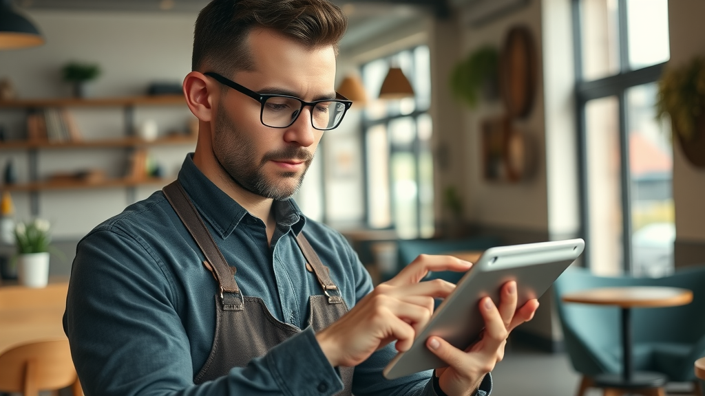 local business visibility nz, business owner updating Google Business Profile on tablet in NZ café