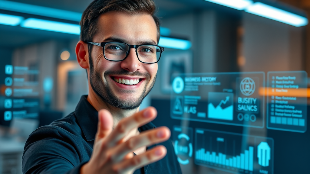 business directory Auckland modern website interface, user browsing, digital holographic elements